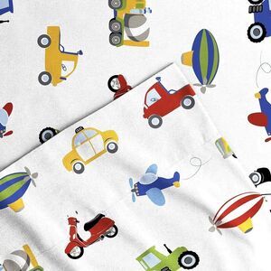 Dream Factory Twin Flat Sheet: Airplanes, Train, And Automobiles And Others